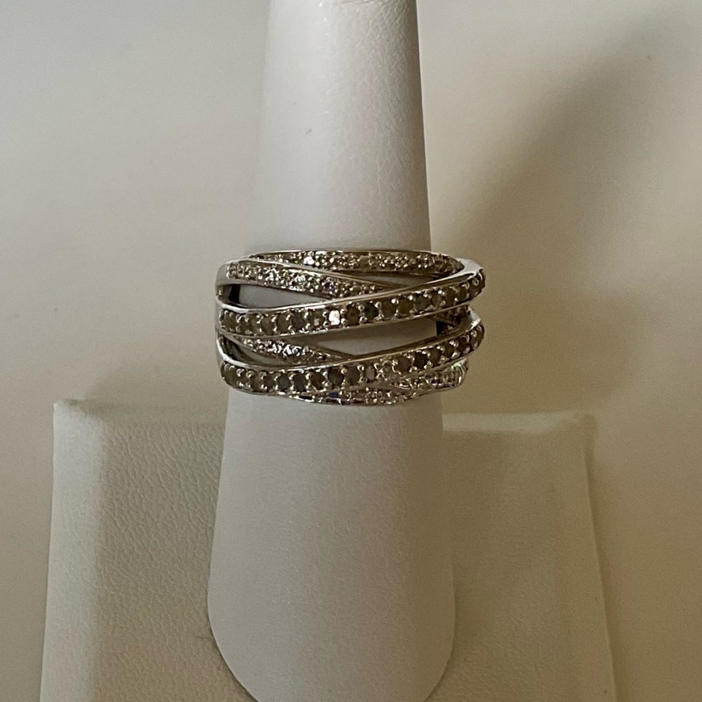 Vintage Sterling Silver 925 Multi-Row Crystal Wrap Ring